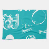 Decoratieve brieven over blauwe achtergrond theedoek (Horizontaal)