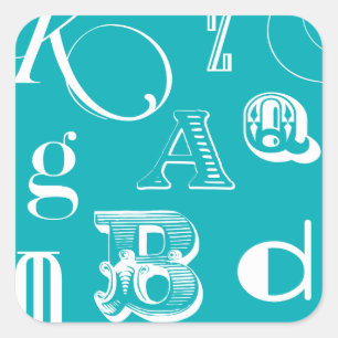 Decoratieve brieven over blauwe achtergrond vierkante sticker