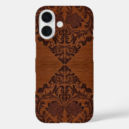 Decoratieve bruine houten uitstraling iPhone 16 hoesje