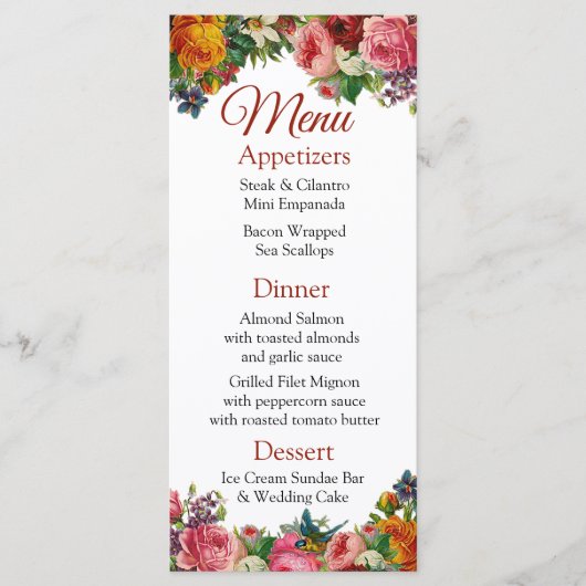 Decoratieve Burgundy Rozen Weddenschapskaart Menu (Voorkant)