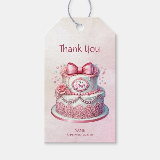 Decoratieve Cake Roze Bow Gift Label Cadeaulabel (Voorkant)