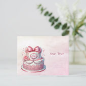 Decoratieve cake roze lint ansichtkaart briefkaart (Staand voorkant)