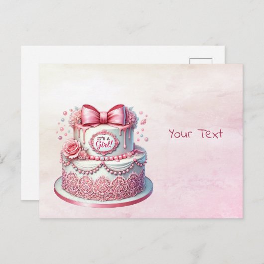 Decoratieve cake roze lint ansichtkaart briefkaart (Voorkant / Achterkant)