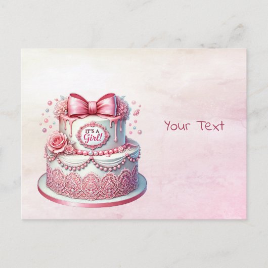 Decoratieve cake roze lint ansichtkaart briefkaart (Voorkant)