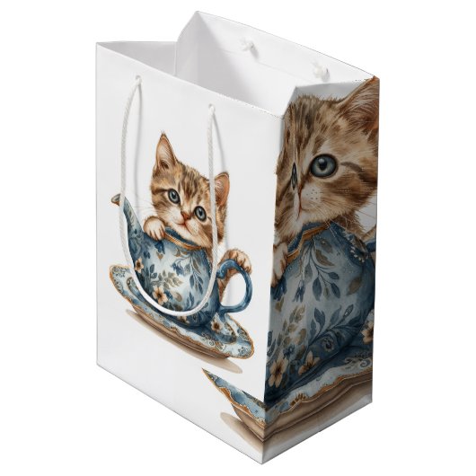 Decoratieve Cat Detail Gift Bag Medium Cadeauzakje (Achterkant Gekanteld)
