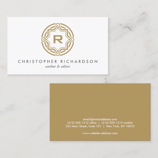 DECORATIEVE CIRKEL LOGO met UW INITIAAL Goud Visitekaartje (Voorkant / Achterkant)