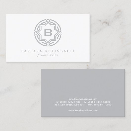 DECORATIEVE CIRKEL LOGO met UW INITIAAL Lt Grijs Visitekaartje (Voorkant / Achterkant)