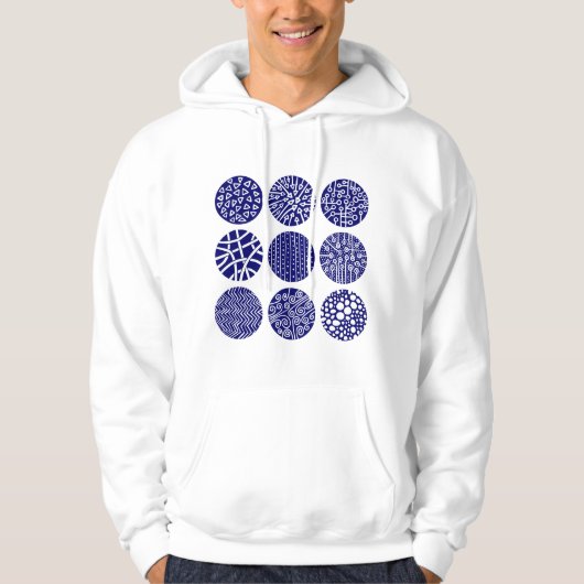 Decoratieve cirkels - Diepe marine en wit Hoodie (Voorkant)