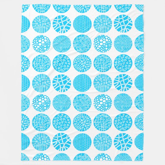 Decoratieve Cirkels - Hemelblauw en Wit Fleece Deken (Voorkant)