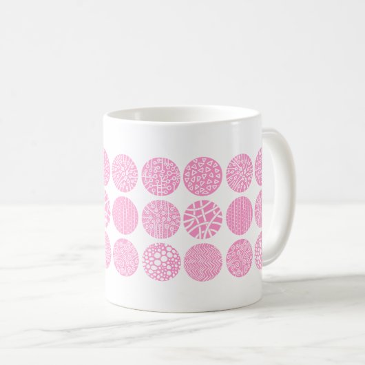 Decoratieve cirkels - Roze en wit Koffiemok (Voorkant rechts)