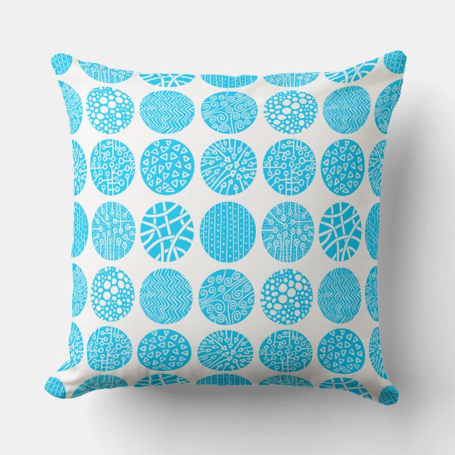Decoratieve cirkels - Sky Blue en White Kussen (Voorkant)