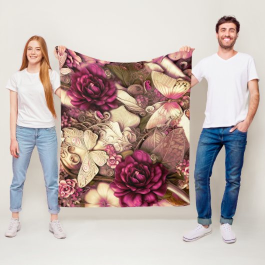 Decoratieve collage Butterflies en Rozen Fleece Deken (In situ)