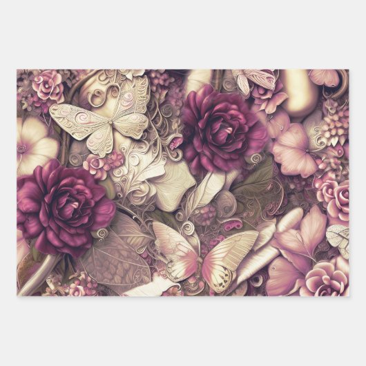 Decoratieve collage Butterflies en Rozen Inpakpapier Vel (Voorkant 3)