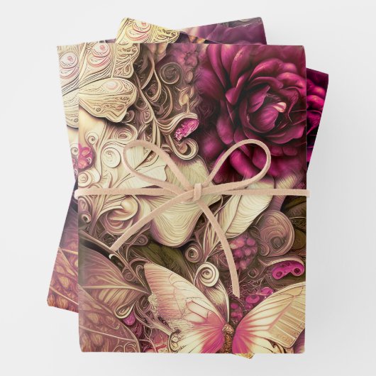Decoratieve collage Butterflies en Rozen Inpakpapier Vel (In situ)