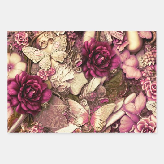 Decoratieve collage Butterflies en Rozen Inpakpapier Vel (Voorkant)