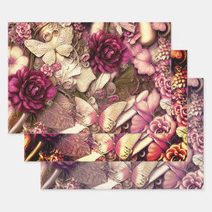 Decoratieve collage Butterflies en Rozen Inpakpapier Vel