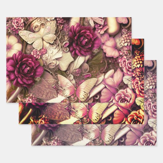 Decoratieve collage Butterflies en Rozen Inpakpapier Vel (Set)