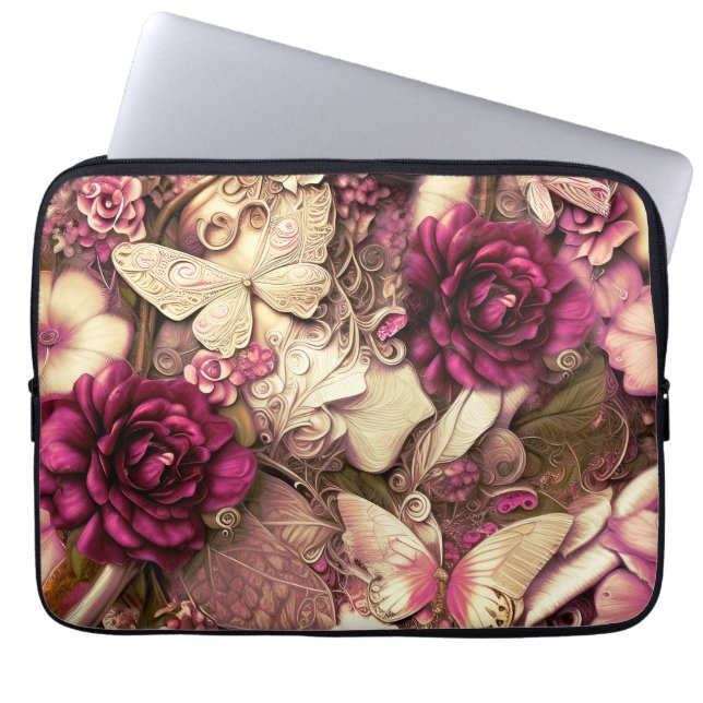 Decoratieve collage Butterflies en Rozen Laptop Sleeve (Voorkant)
