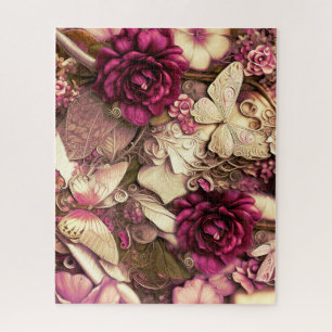Decoratieve collage Butterflies en Rozen Legpuzzel