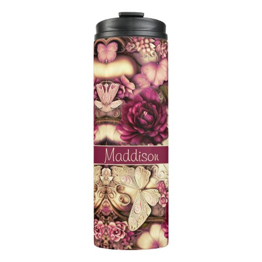 Decoratieve collage Butterflies en Rozen Thermosbeker (Voorkant)