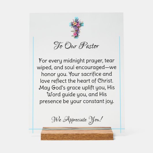 Decoratieve Cross Pastor Waardering Acryl Teken Bord (Voorkant)