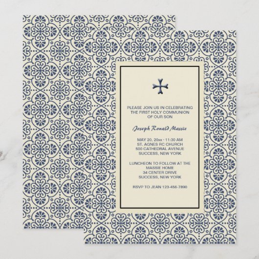 Decoratieve Cross religieuze uitnodiging (Voorkant / Achterkant)