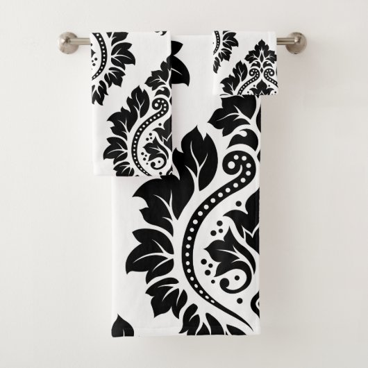 Decoratieve Damask Art I Black op White Bad Handdoek (Insitu)