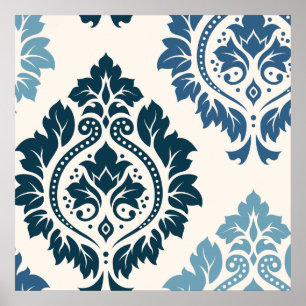 Decoratieve Damask Art I Blues on Cream Poster