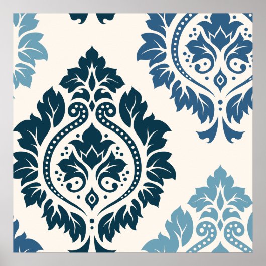 Decoratieve Damask Art I Blues on Cream Poster (Voorkant)