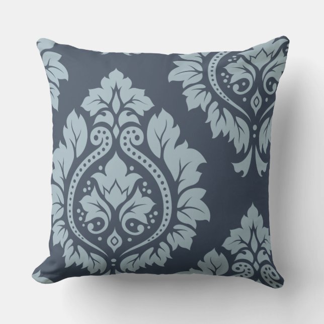 Decoratieve Damask Art I - Licht op donkerblauw-gr Kussen (Voorkant)