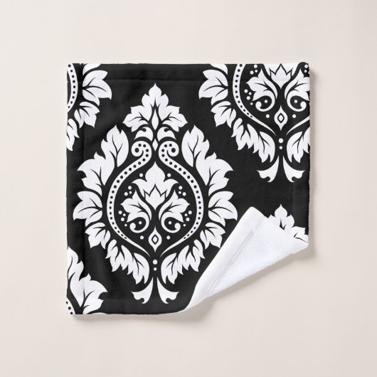 Decoratieve Damask Art I White op Black Bad Handdoek (Wasdoekje)