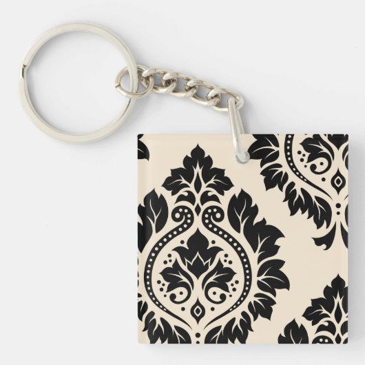 Decoratieve Damask Art I - Zwart op Cream Sleutelhanger (Voorkant)