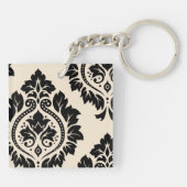 Decoratieve Damask Art I - Zwart op Cream Sleutelhanger (Achterkant)