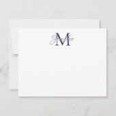 Decoratieve Damask Midnight Blue en Grijs Monogram Notitiekaartje (Voorkant)