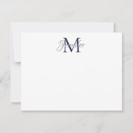 Decoratieve Damask Midnight Blue en Grijs Monogram Notitiekaartje