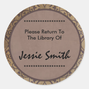 Decoratieve Damast Patroon Naam Adres Bookplate Ronde Sticker
