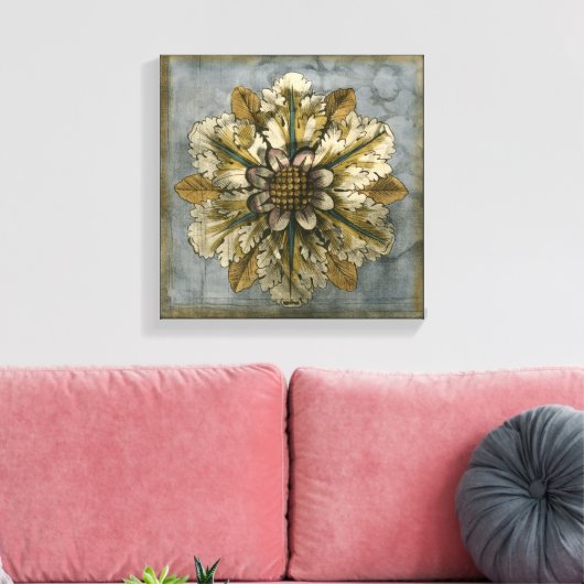 Decoratieve demask Rosette op grijze achtergrond Canvas Afdruk (Insitu (Woonkamer))