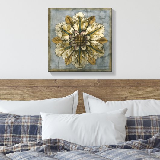 Decoratieve demask Rosette op grijze achtergrond Canvas Afdruk (Insitu (Slaapkamer))