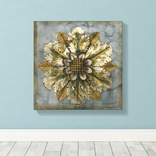 Decoratieve demask Rosette op grijze achtergrond Canvas Afdruk (Insitu (Houten vloer))