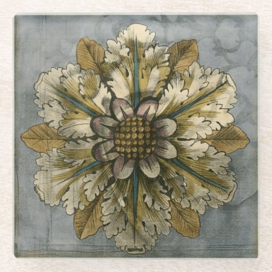 Decoratieve demask Rosette op grijze achtergrond Glazen Onderzetter (Voorkant)