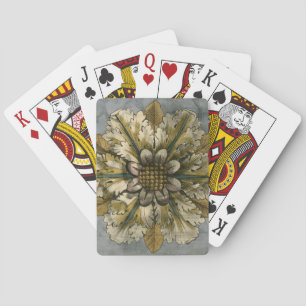 Decoratieve demask Rosette op grijze achtergrond Pokerkaarten