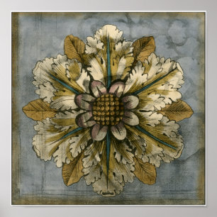 Decoratieve demask Rosette op grijze achtergrond Poster