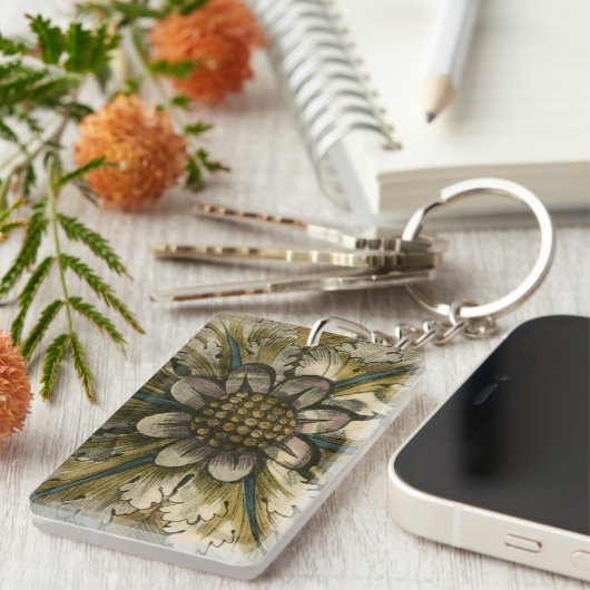 Decoratieve demask Rosette op grijze achtergrond Sleutelhanger (Voorkant Rechts)