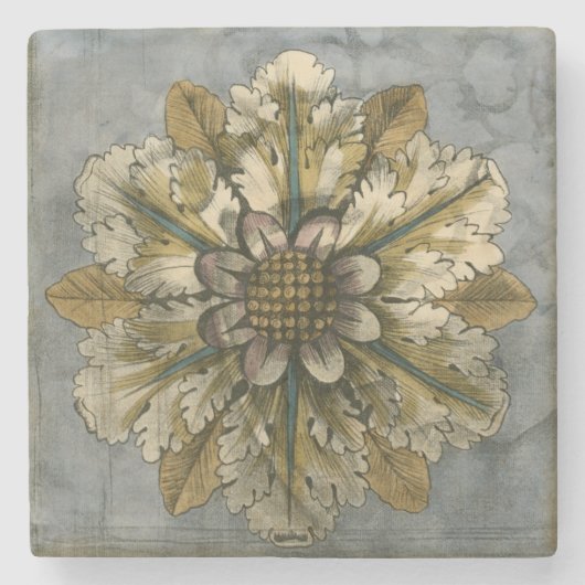 Decoratieve demask Rosette op grijze achtergrond Stenen Onderzetter (Voorkant)