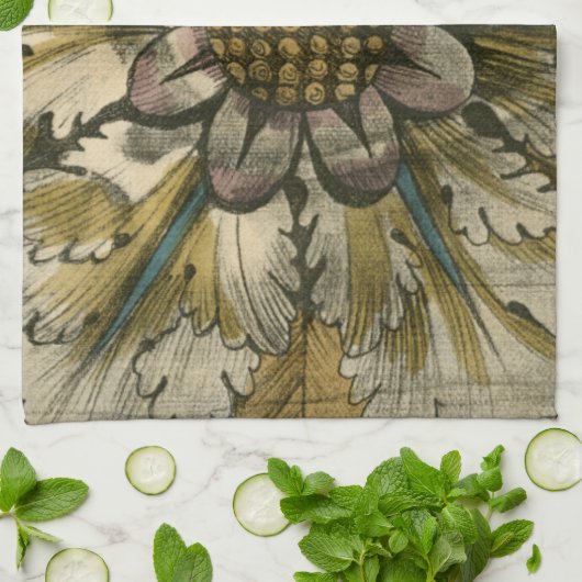 Decoratieve demask Rosette op grijze achtergrond Theedoek (Gevouwen)