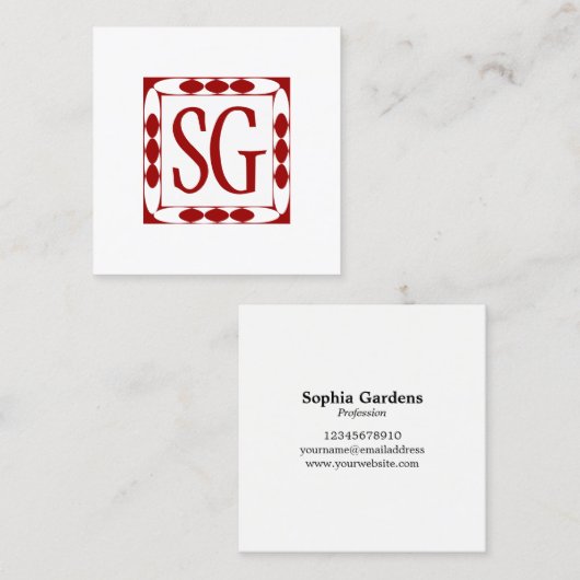 Decoratieve doos 02 - Initialen - Ruby Red Vierkante Visitekaartje (Voorkant / Achterkant)