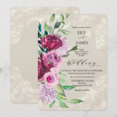 Decoratieve duif grijs met wijn en roze rozen kaart (Voorkant / Achterkant)