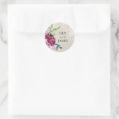 Decoratieve duif grijs, wijn en roze rozen Weddens Ronde Sticker (Tas)
