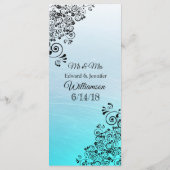 Decoratieve Elegant Aqua Blue Wedding Menu Kaart (Achterkant)