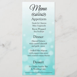 Decoratieve Elegant Blauwgroen Bokeh Wedding Menu